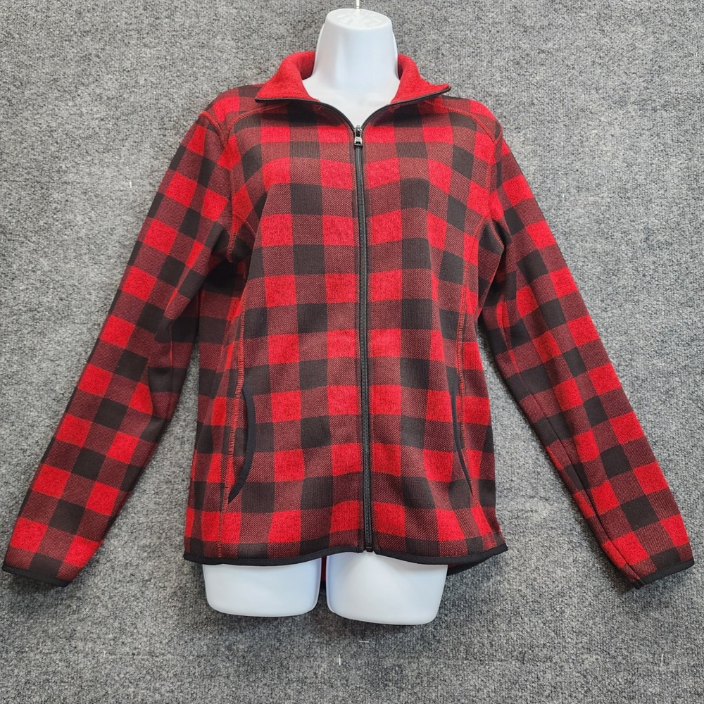 Eddie Bauer Women's Buffalo Plaid Gorpcore Cabincore Outdoor Fleece Zip Jacket L